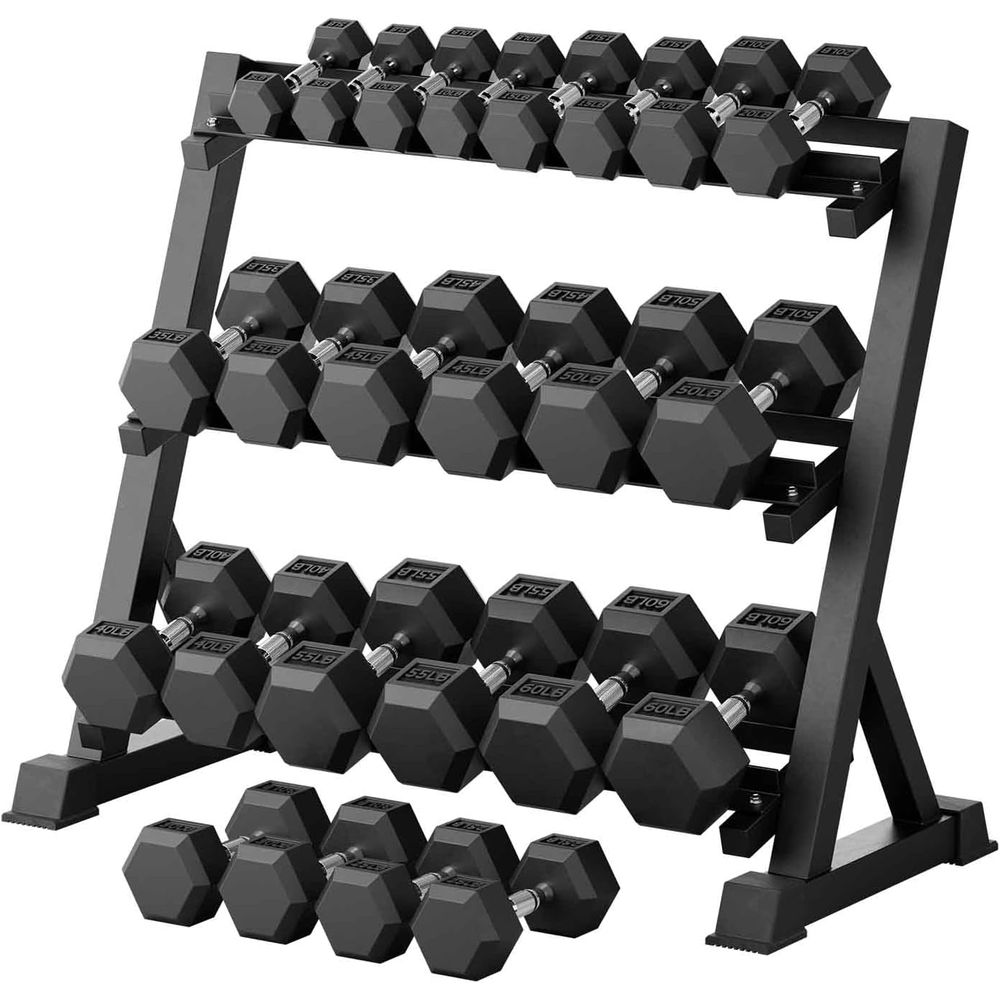 Hex Dumbbell Set - Set di manubri esagonali con supporto,